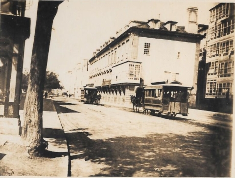 Tranvía tirado por mulas na Coruña en 1909